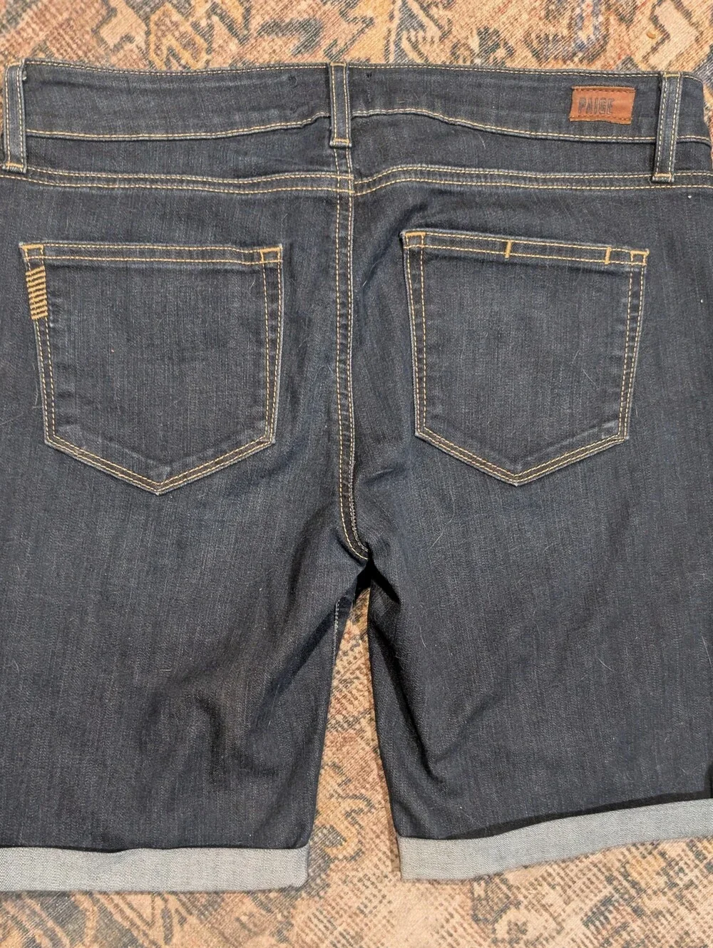 PAIGE Jax Knee Shorts 29 Mazetti Dark Wash Denim Bermuda Jean Shorts